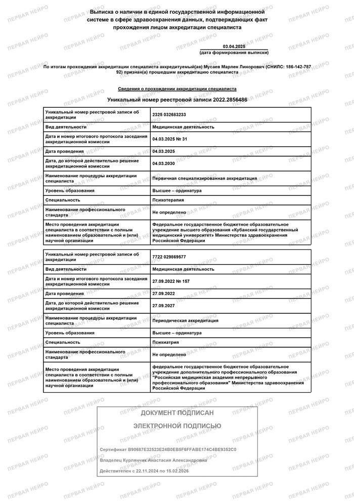 Психиатрия · повышение квалификации
