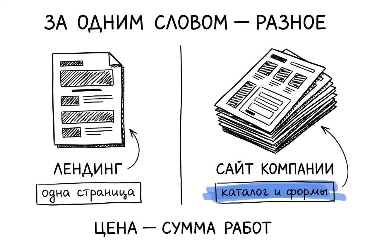 Цена складывается из состава работ, а не из тарифа платформы