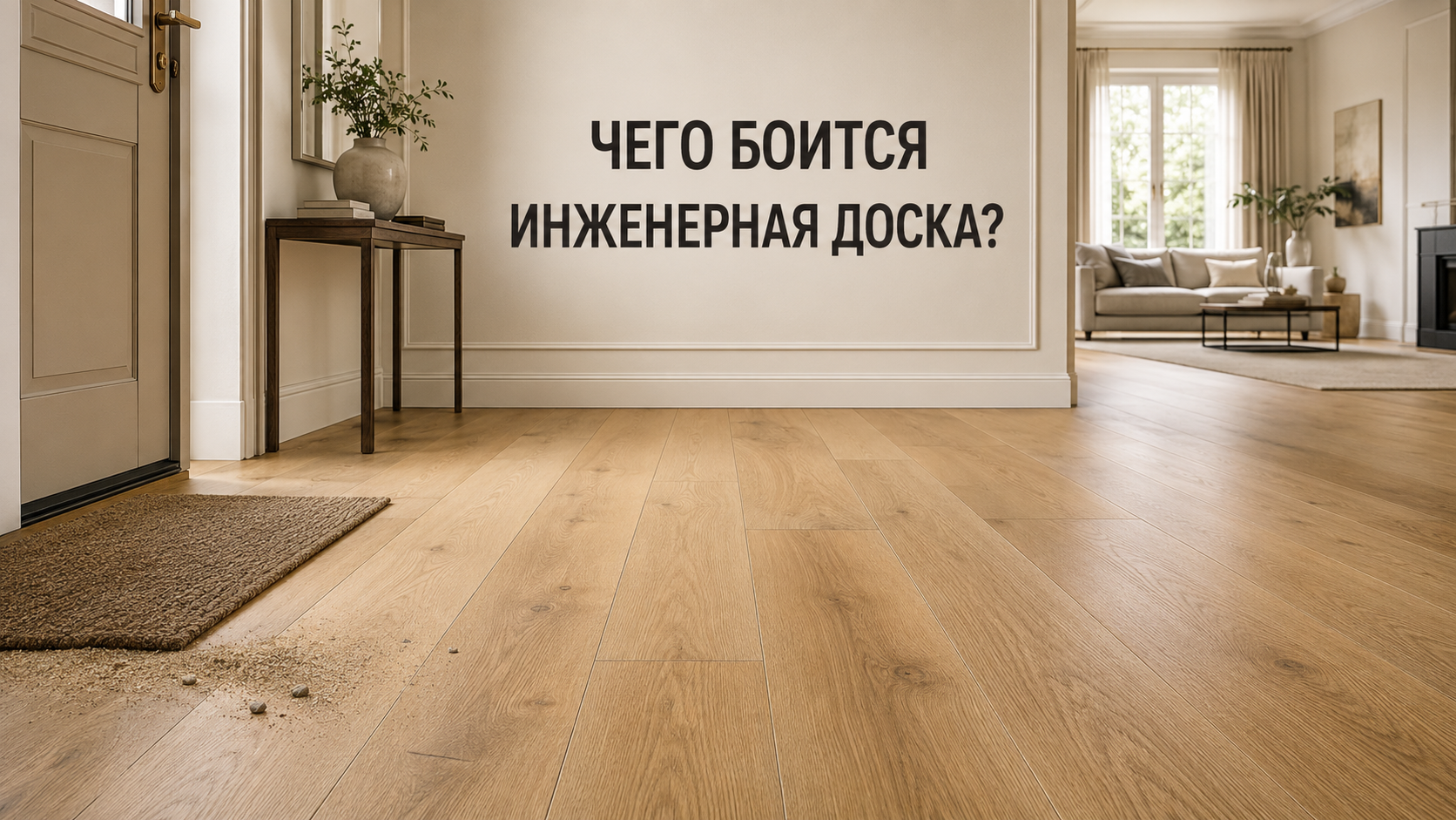 Инженерная доска из натурального дуба в современном интерьере защищённая от песка влаги царапин и преждевременного износа.