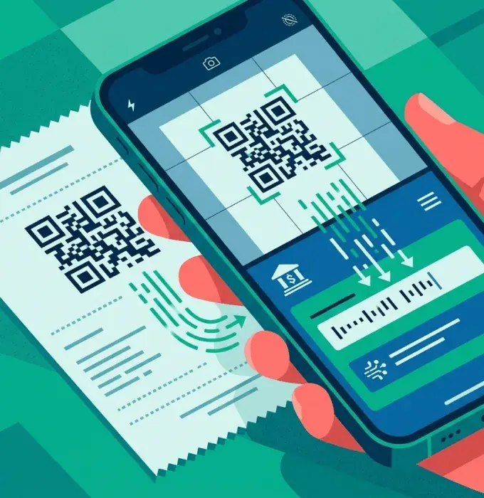 Камера смартфона наведена на квитанцию