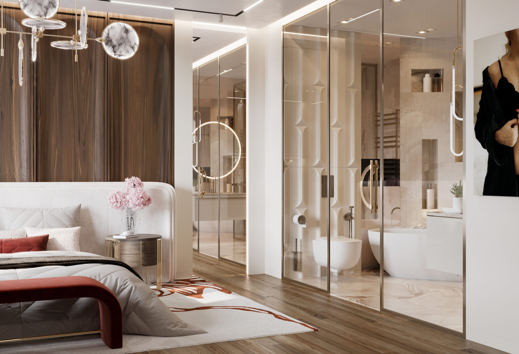 Дизайн интерьера мастер-санузла, воздушность и брутальность в одном пространстве