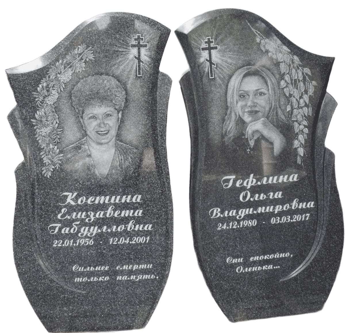 Парные памятники из Карельского гранита с вырубной формой, размер 800х450