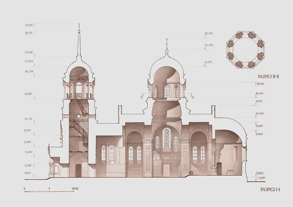 Чертеж церкви. Никольская Церковь Якутск чертеж. Храм разрез сбоку. Разрез храма Косякова. Храм Святой Троицы Москва чертежи.