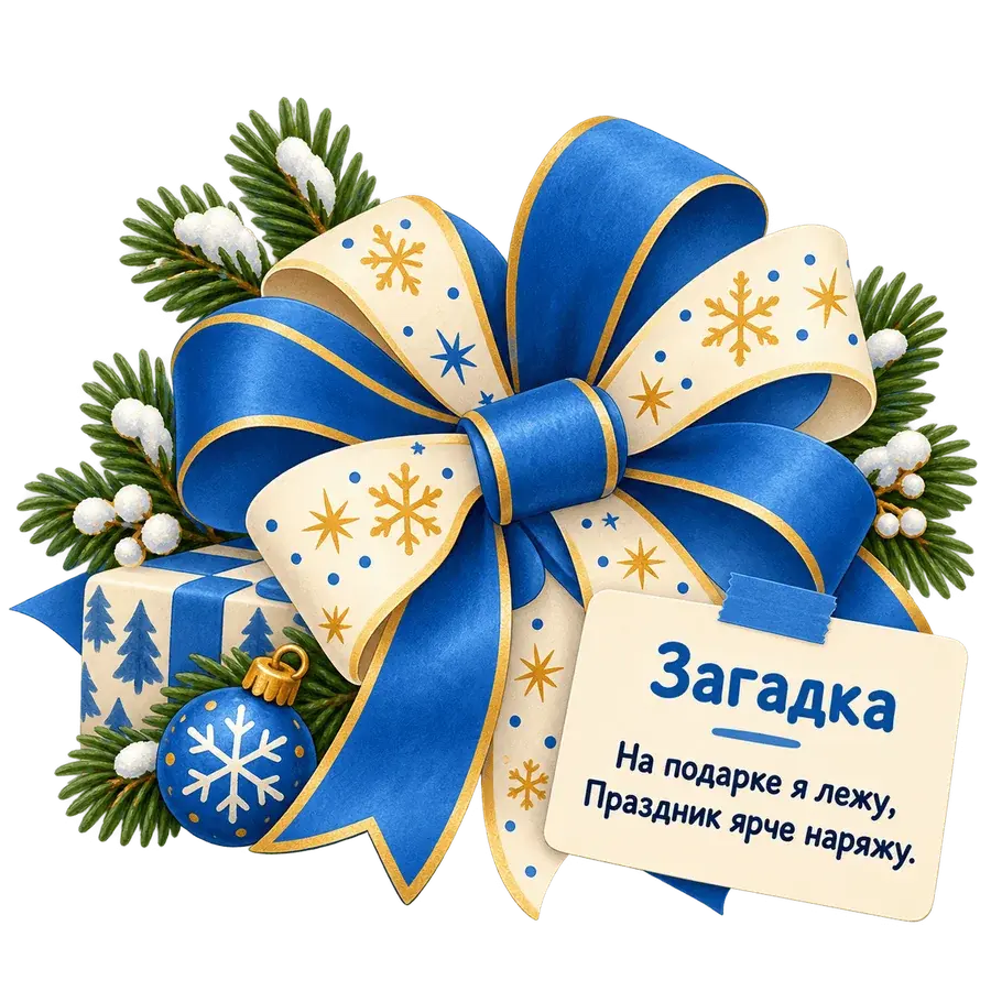 Подарочный бант с запиской-загадкой для новогоднего домашнего квеста