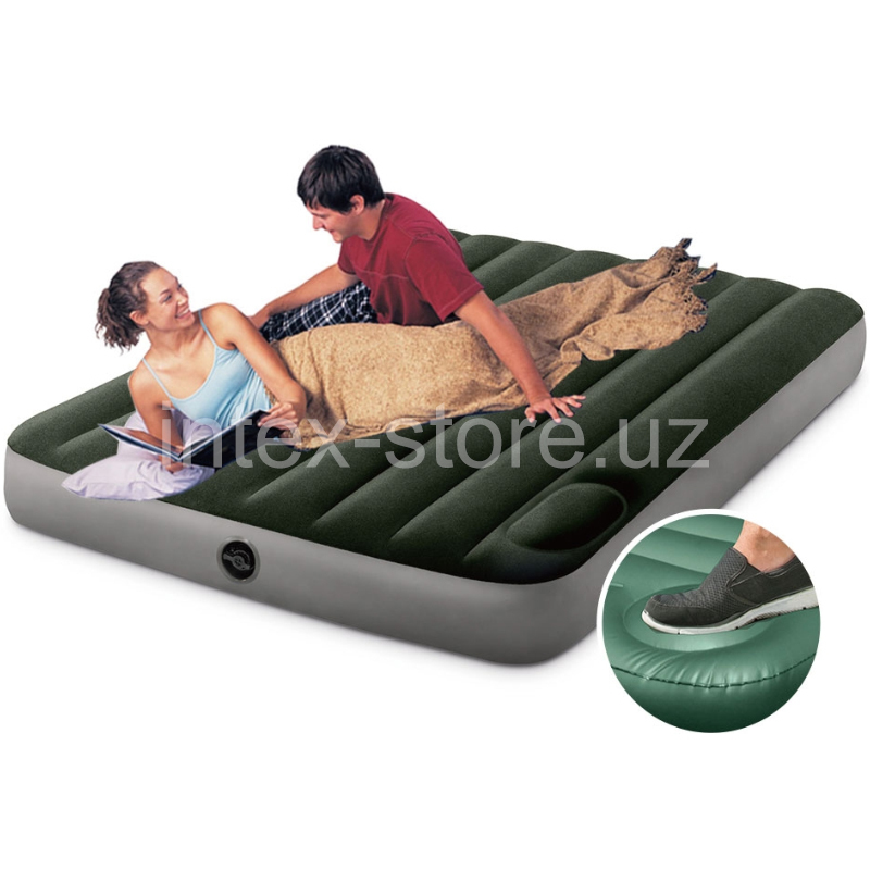 Надувной матрас intex full dura beam downy airbed with built in foot pump 64762