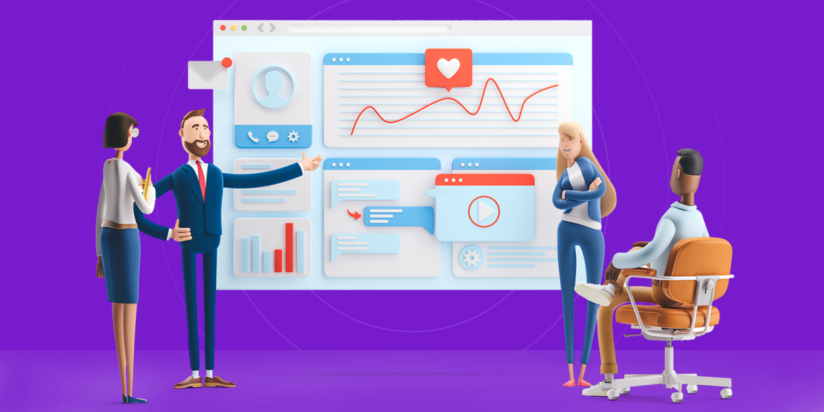 3D персонажи смотрят на график