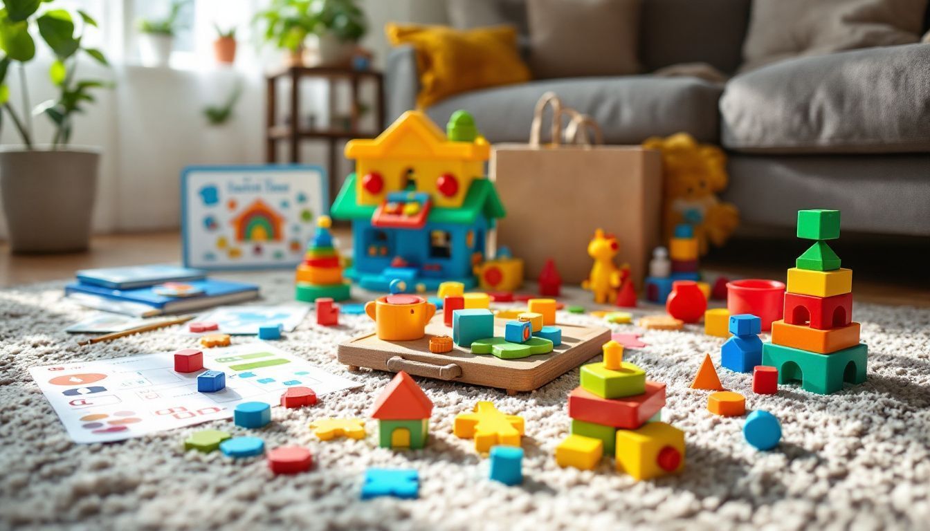 Educational toys and learning materials arranged for teaching young children.