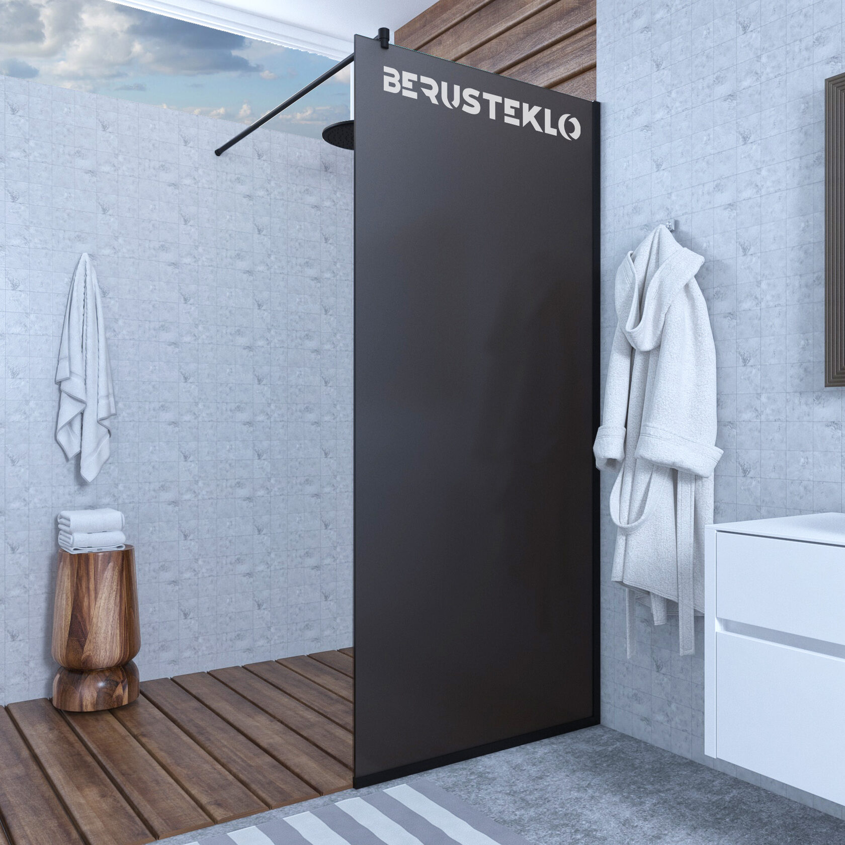 Стационарная душевая стеклянная перегородка М1 – заказать в Москве