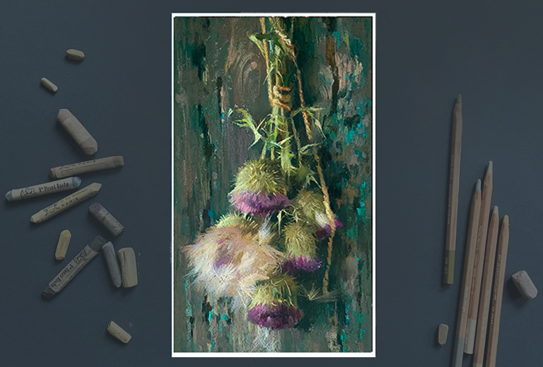 Натюрморт "Чертополох" пастелью