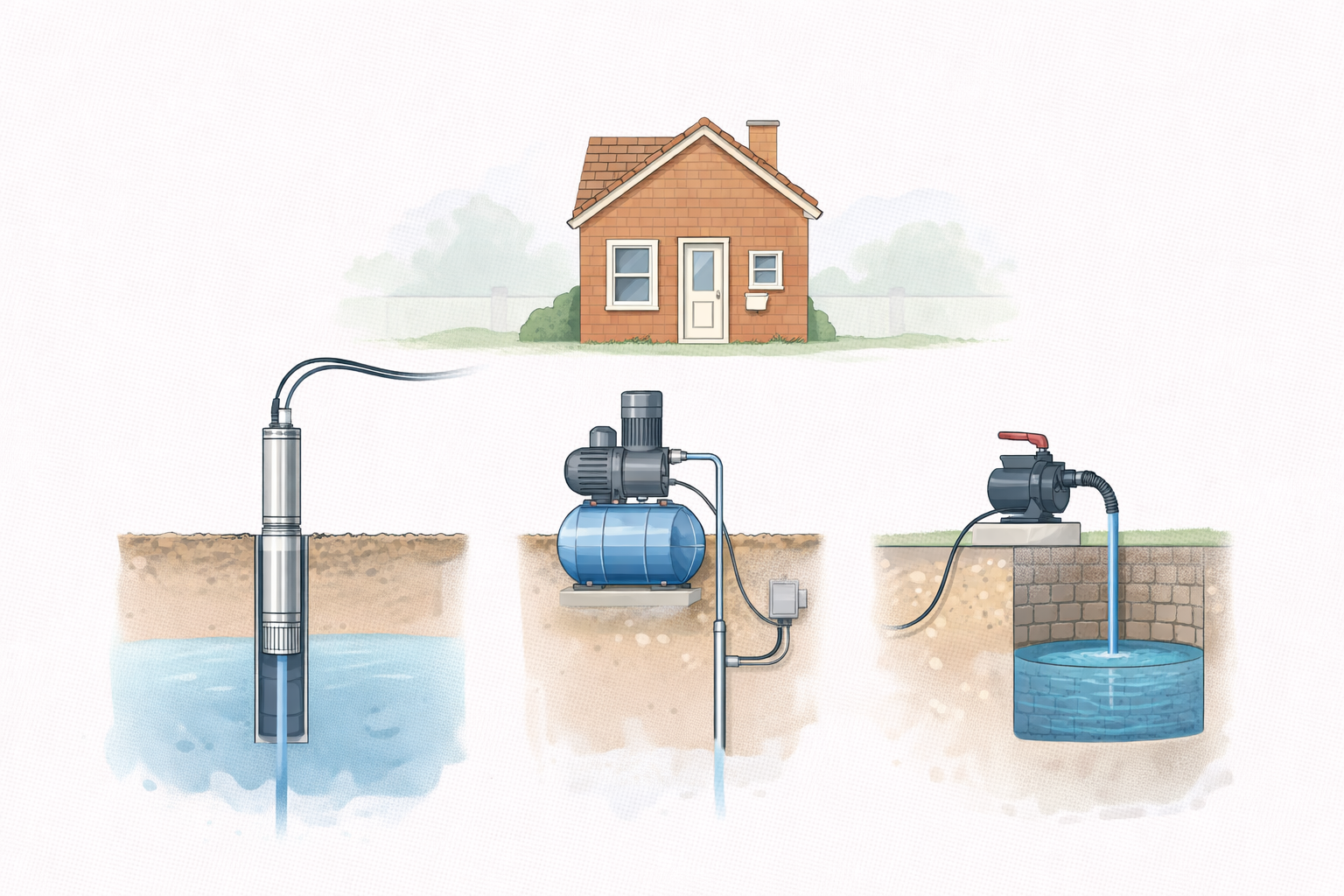 Виды насосов для частного дома — погружной скважинный, поверхностный и насосная станция