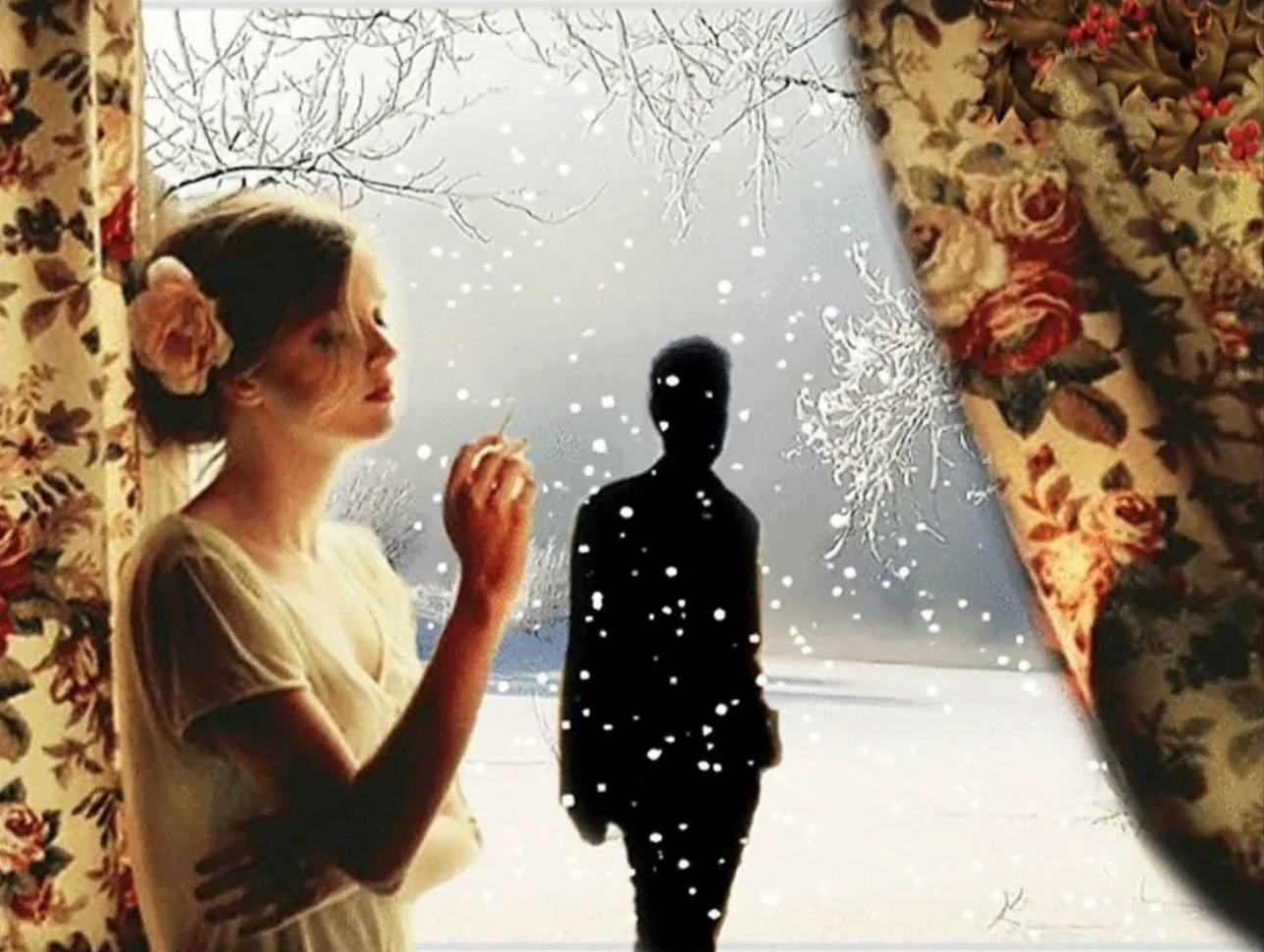 Он долго смотрел вслед уходящему. Ждет у окна. Зима расставание. Мужчина и женщина у окна. Расставание любовь зима.