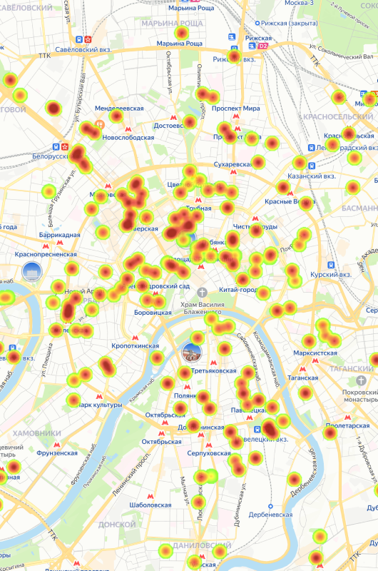 Тепловая карта спроса на карте города