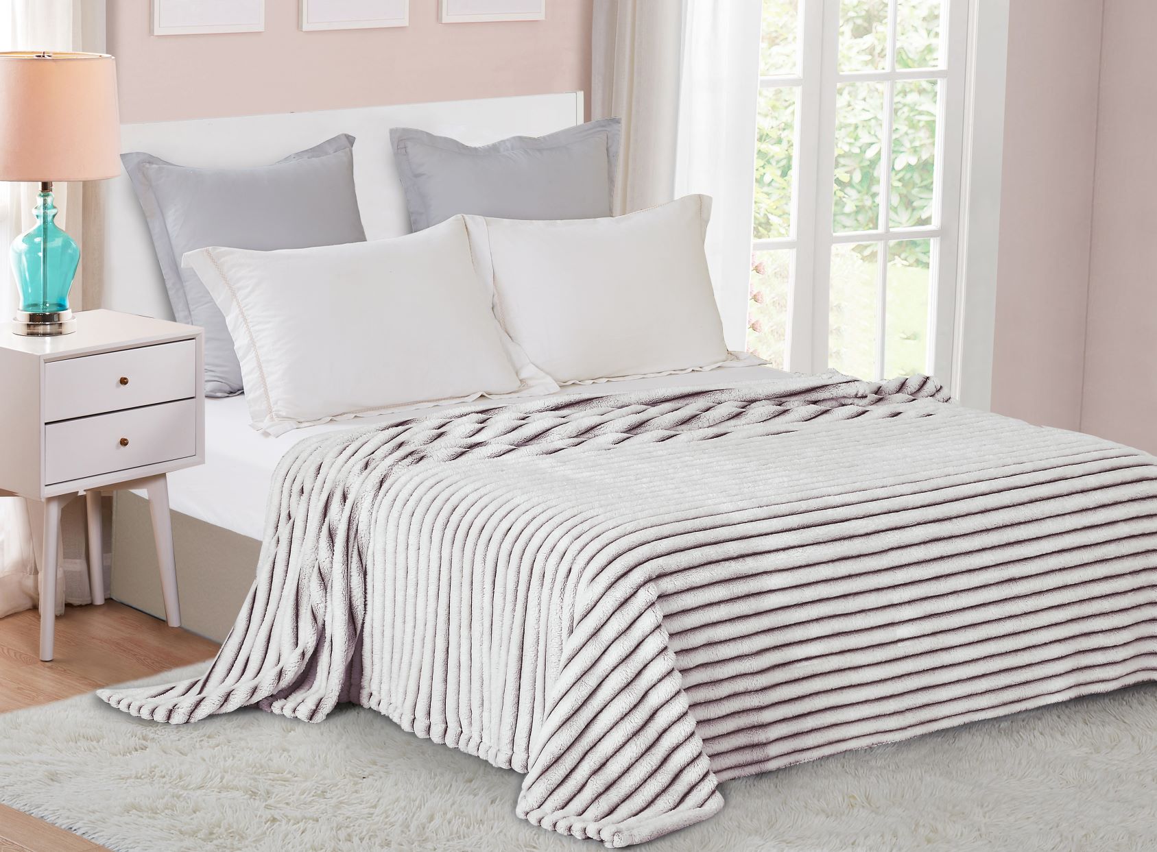 Плед Велсофт (Wellsoft) цвет Фиолетовый шиншилла полоска 2,5 см, арт 8855013ФП-013V