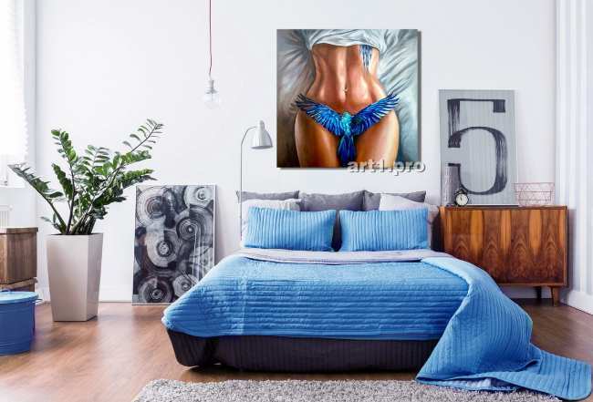картина маслом птица счастье синяя, картины в интерьер, картины на заказ, картины купить, art1.pro, арт1 про, арт1про