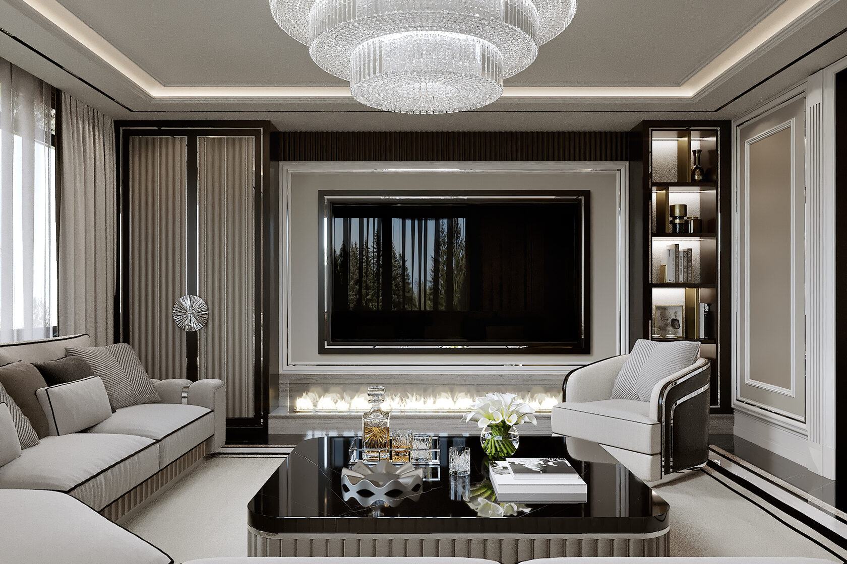 Дизайн интерьера гостиной в стиле ар-деко