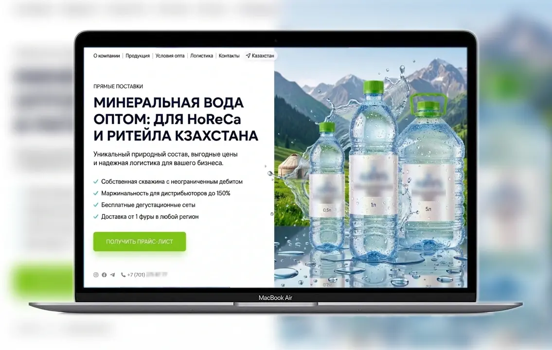 Главный экран сайта бутилированной минерально-столовой воды - Кейс маркетингового агентства Метриум