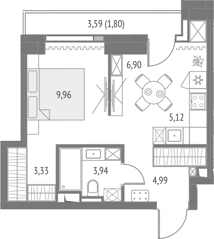 2-комнатная 37,8 м²