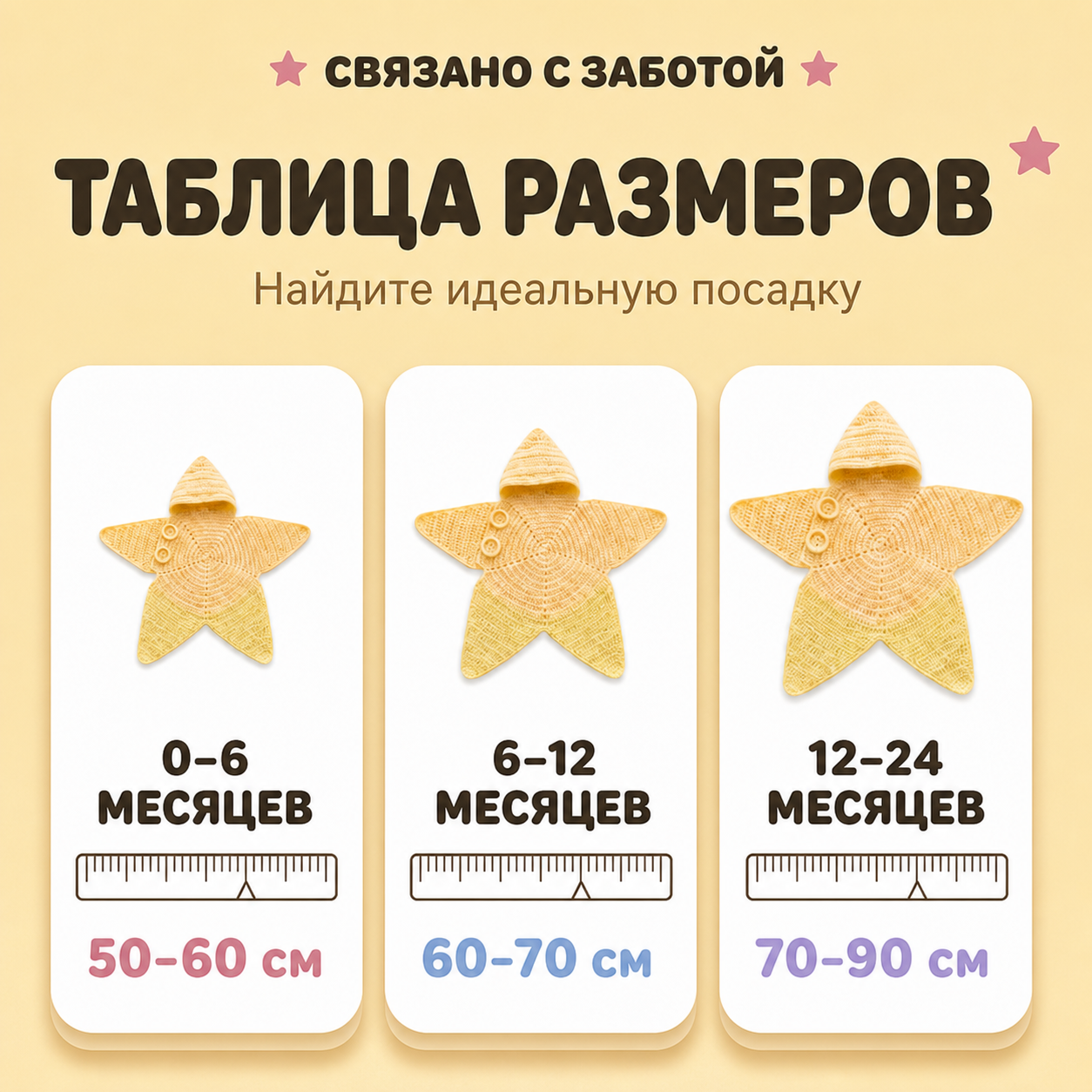 Таблица размеров комбинезона Звёздочка на русском языке