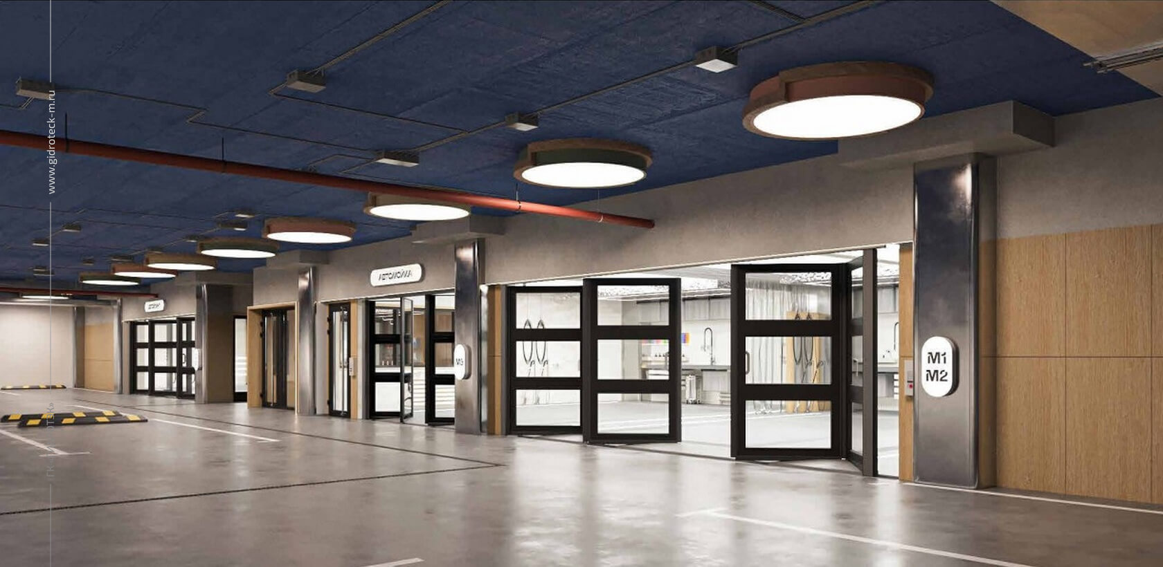 Быстровозводимое здание из легких стальных тонкостенных конструкций (ЛСТК) гармонично интегрировано в пространство парковки