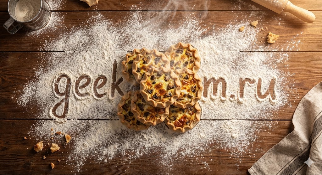 Удмуртские перепечи с грибами на столе, присыпанном мукой.