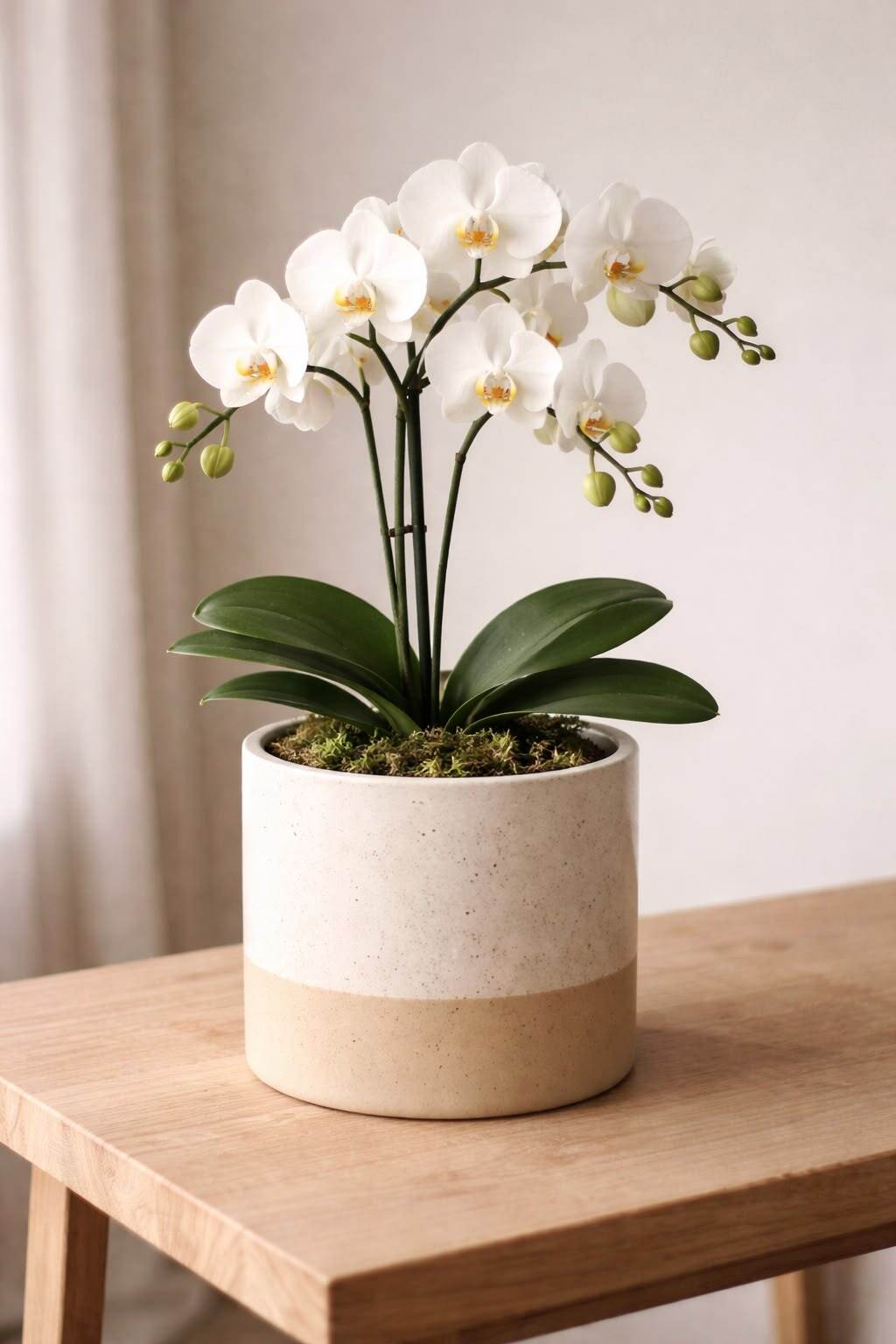 Potted plant on wooden shelf