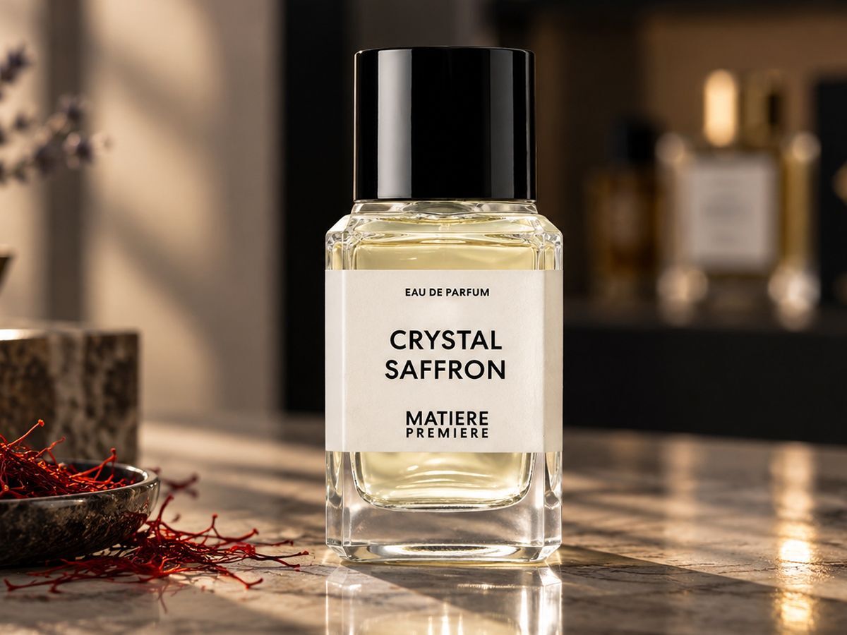 Matière Première Crystal Saffron — флакон парфюма на стойке магазина