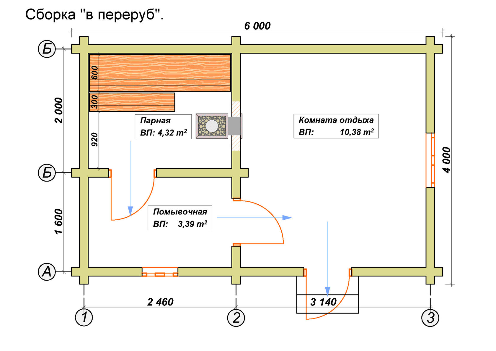 Проект бани 6 на 4 из бруса