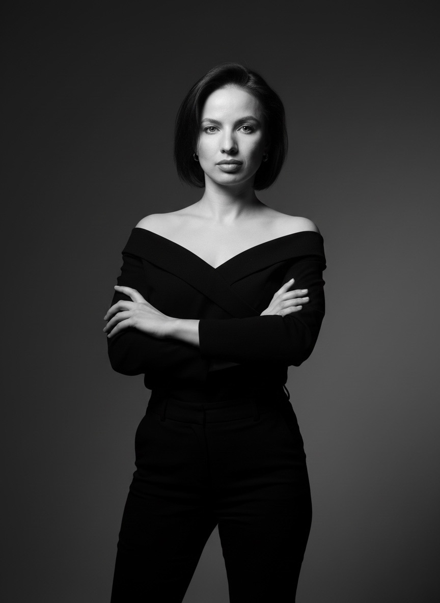 Елена в бордовом костюме