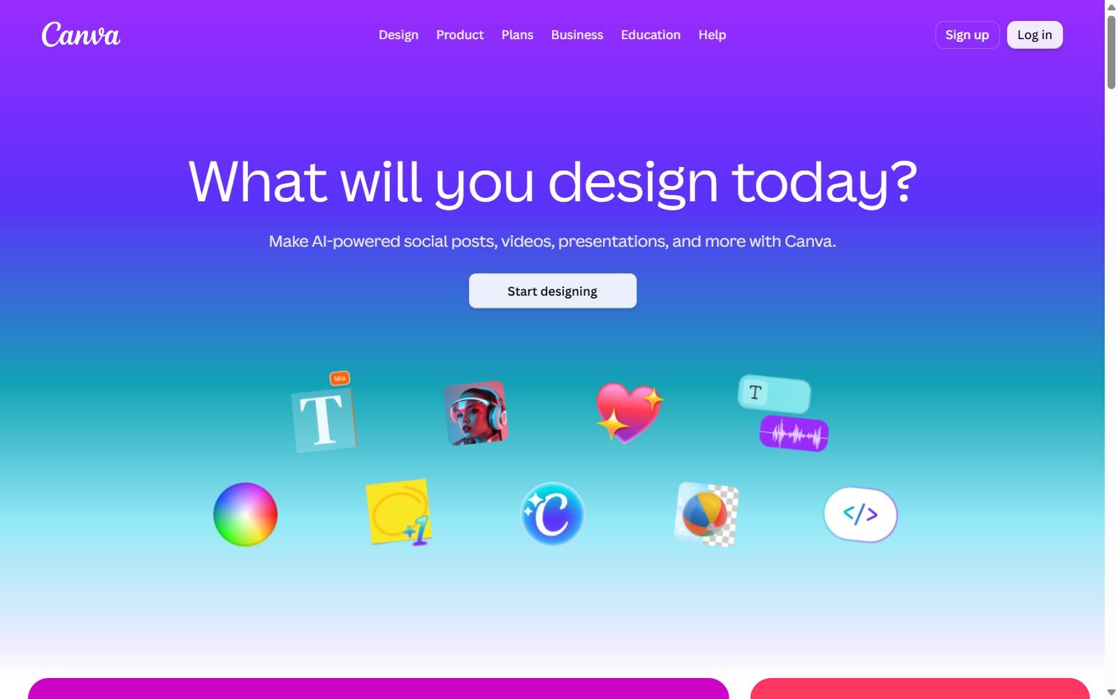 Canva homepage screenshot (October 2026)