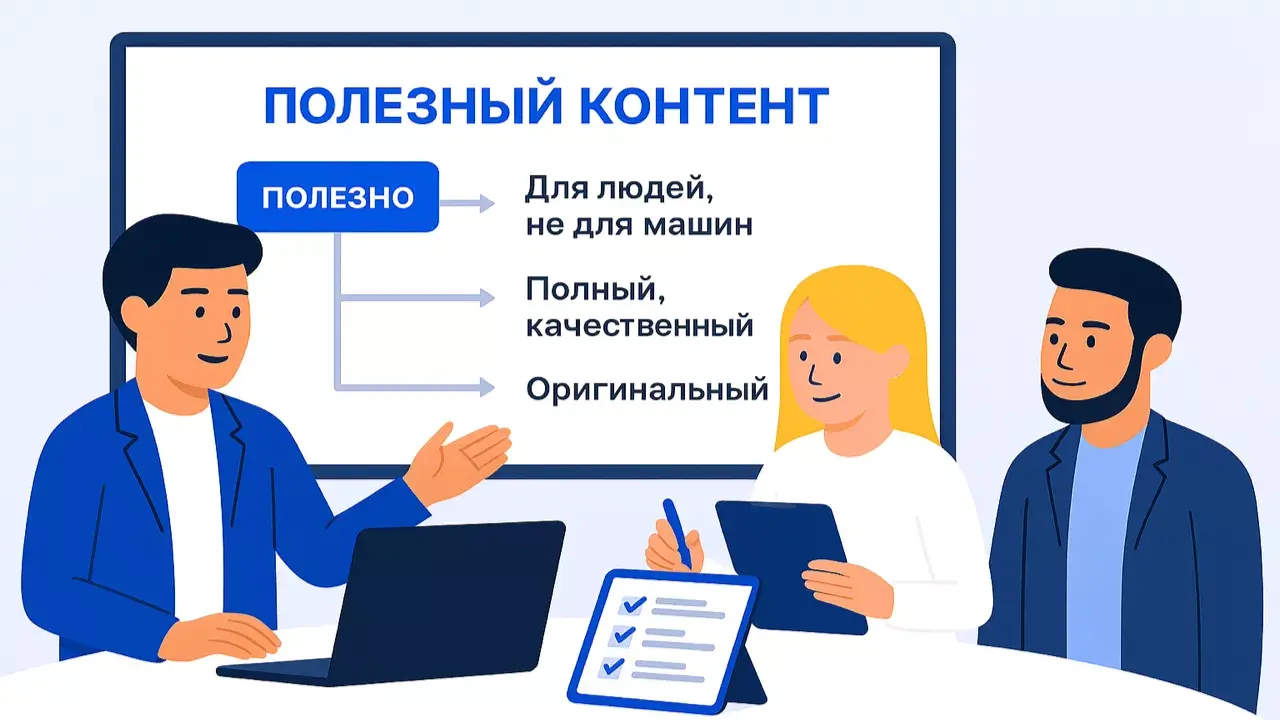 Аналитик маркетингового агентства Метриум показывает критерии полезного контента на диаграмме