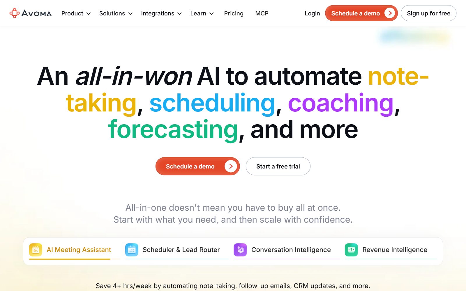 Avoma homepage screenshot (October 2026)