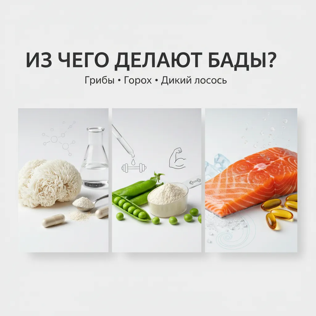 Из чего делают БАДы: грибы, горох и лосось