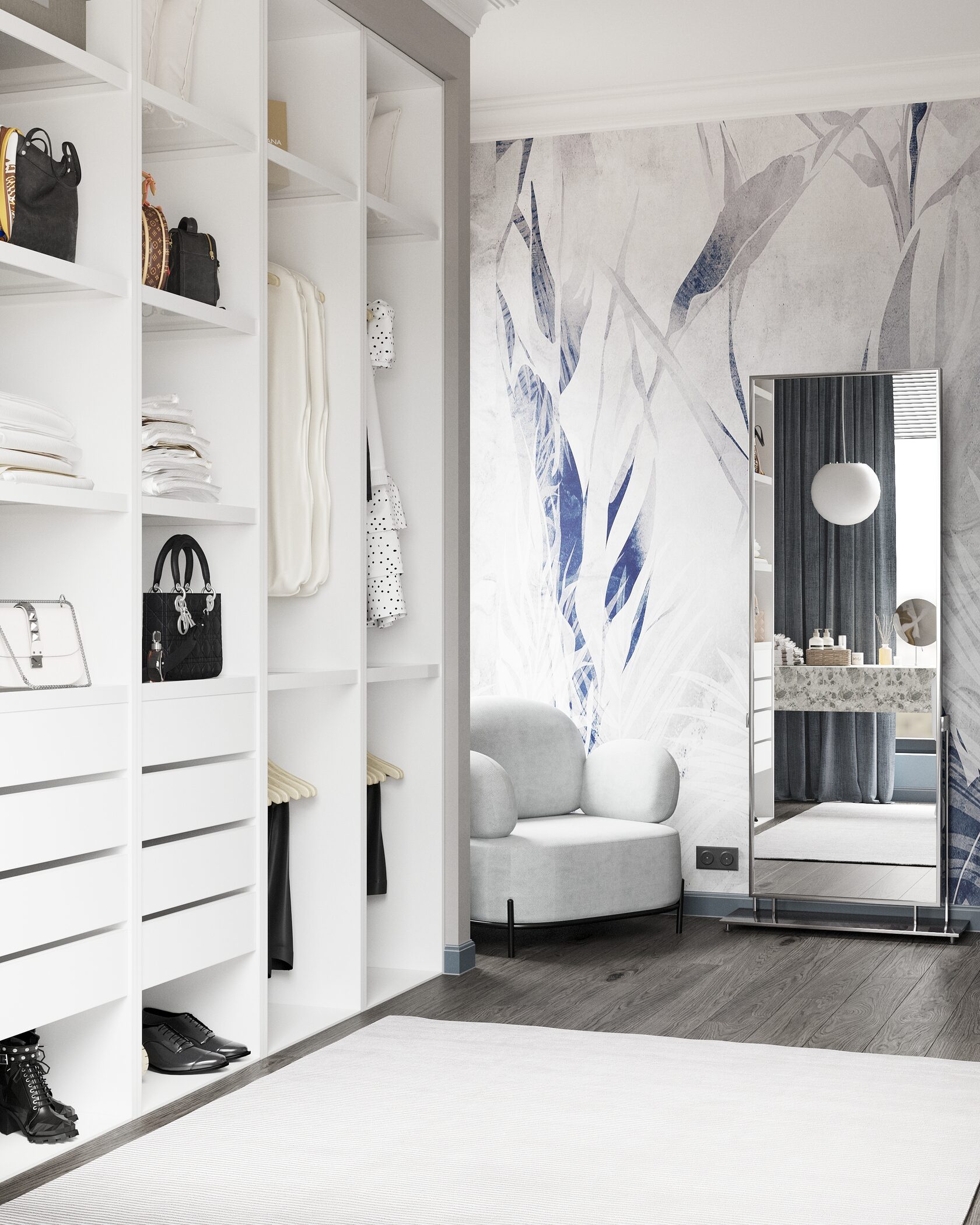 гардеробная в светлый тонах