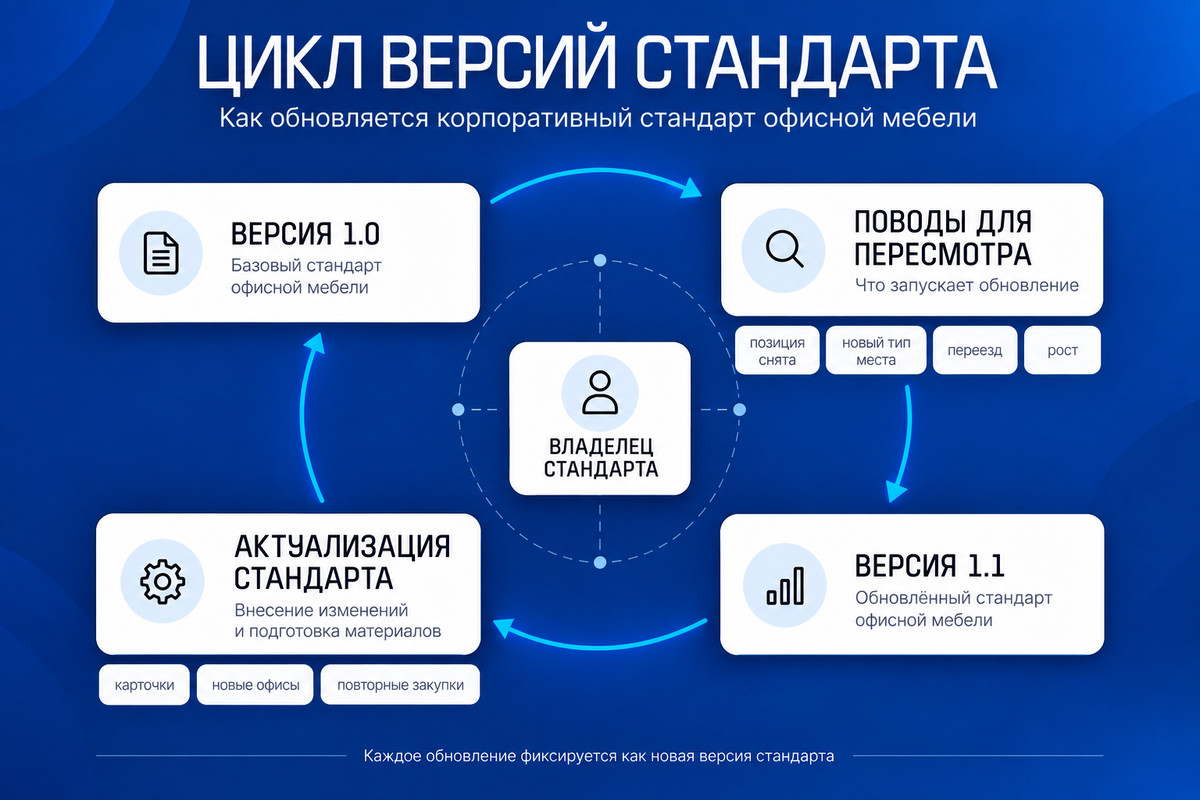 Версии корпоративного стандарта мебели: цикл обновления и владелец стандарта