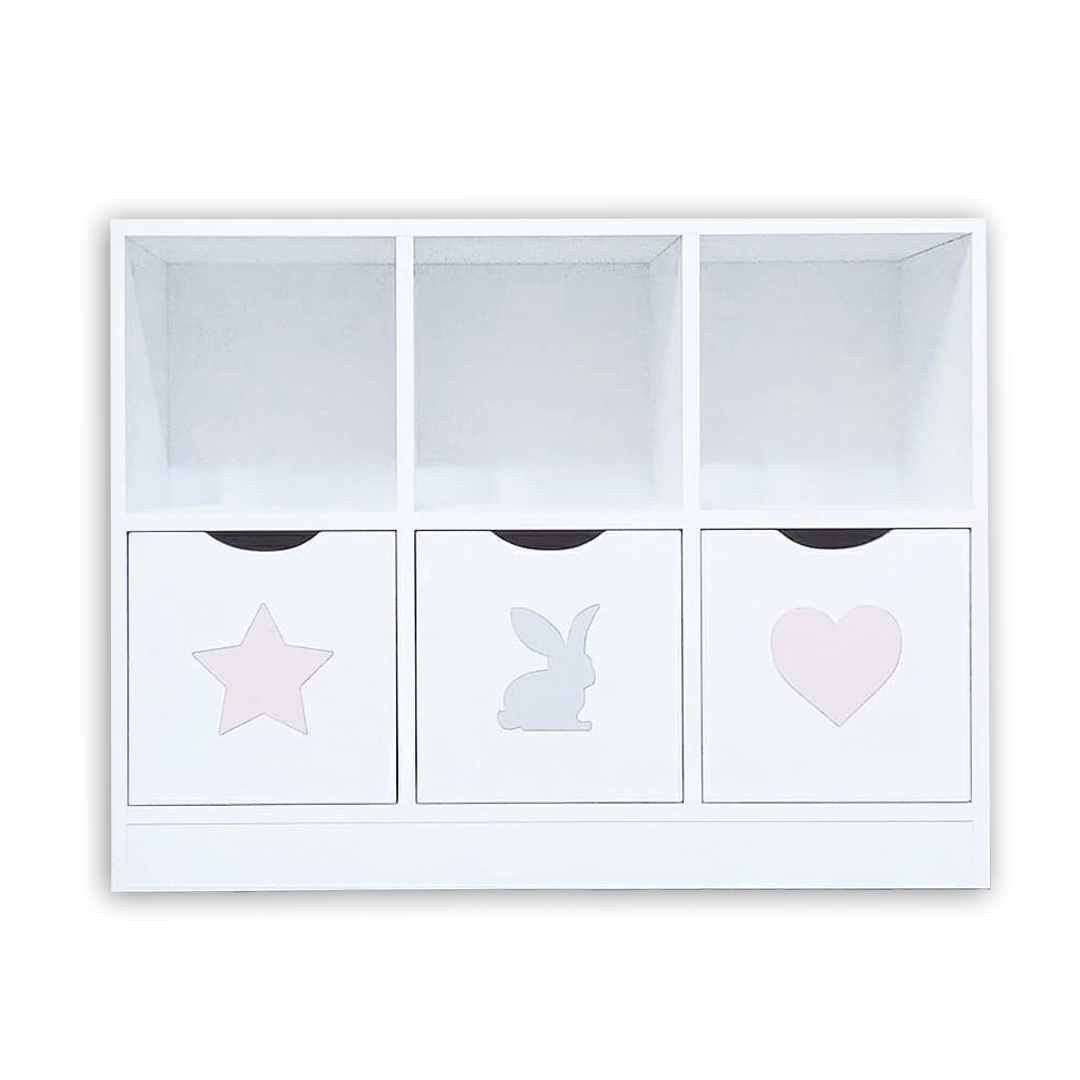 Стеллаж детский 3*3 напольный с выдвижными ящиками и декором - furdeco1