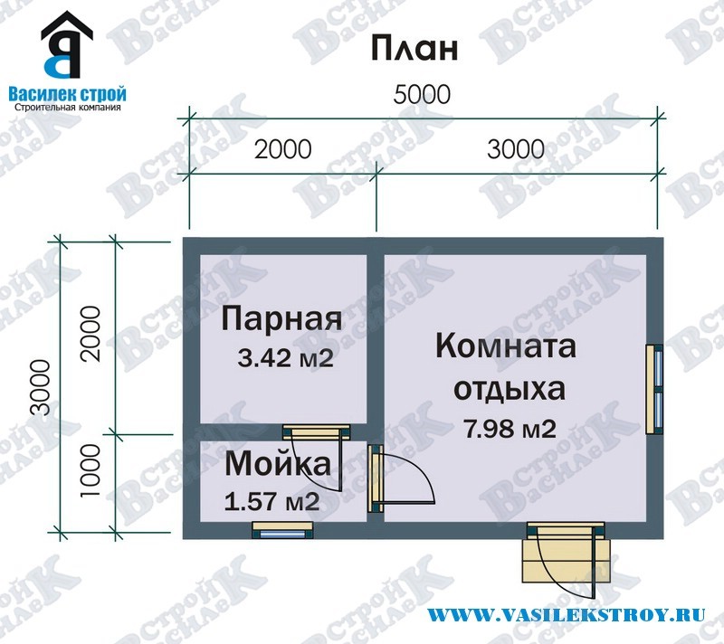 Проект бани 3х5 с комнатой отдыха