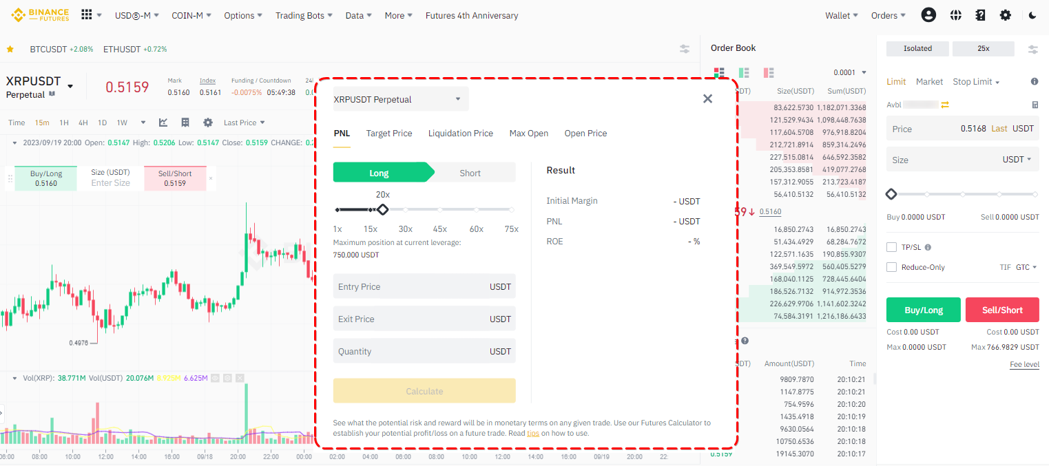 Leveraged position calculator on Binance Futures