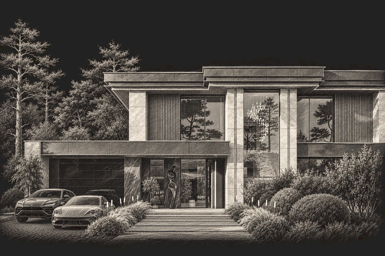 Карандашный архитектурный скетч VILLA SERENITY