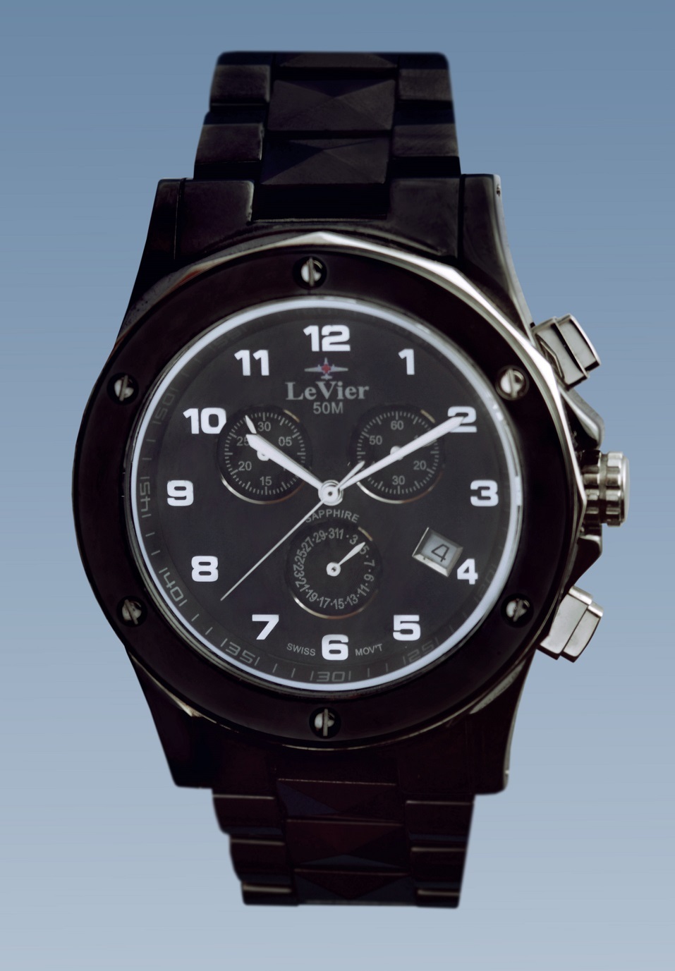 Мужские французские часы из керамики LeVier L 1627 M Bl/Wh