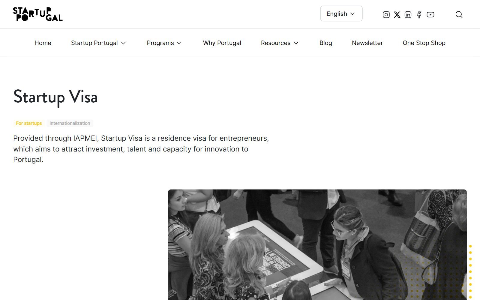 Startup Portugal Startup Visa page screenshot (October 2026)