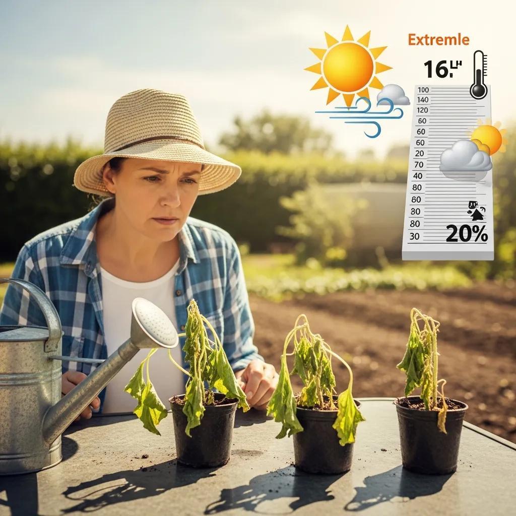 Gardener observing wilting seedlings due to hardening off mistakes