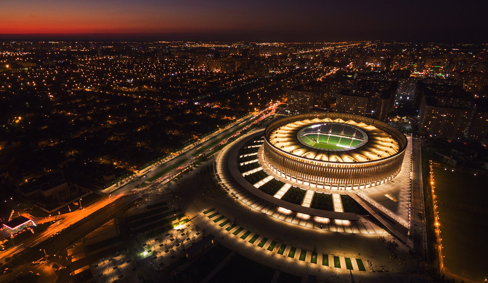 закат ночной город вид сверху стадион Краснодар