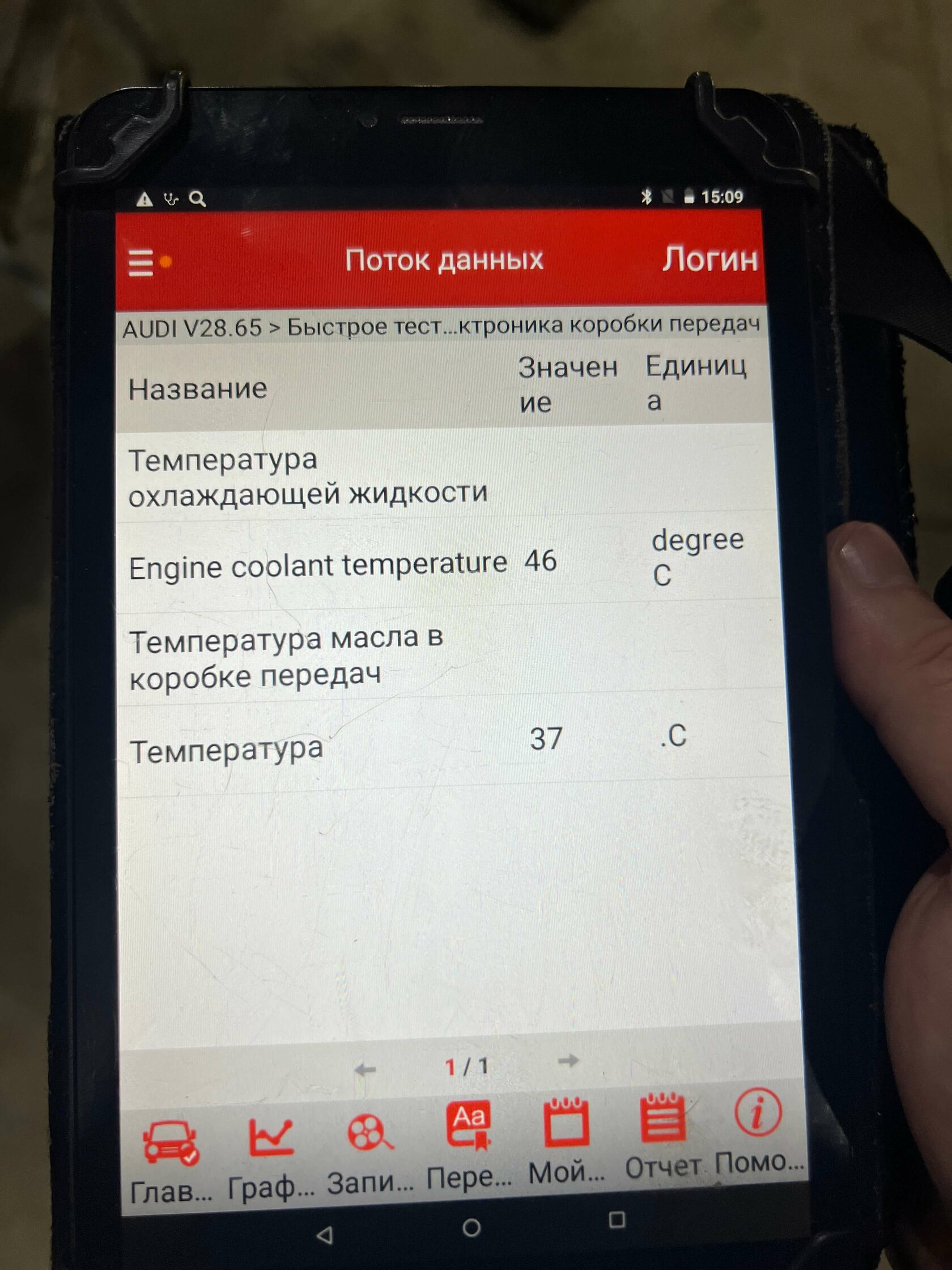Контроль температуры DSG Audi сканером