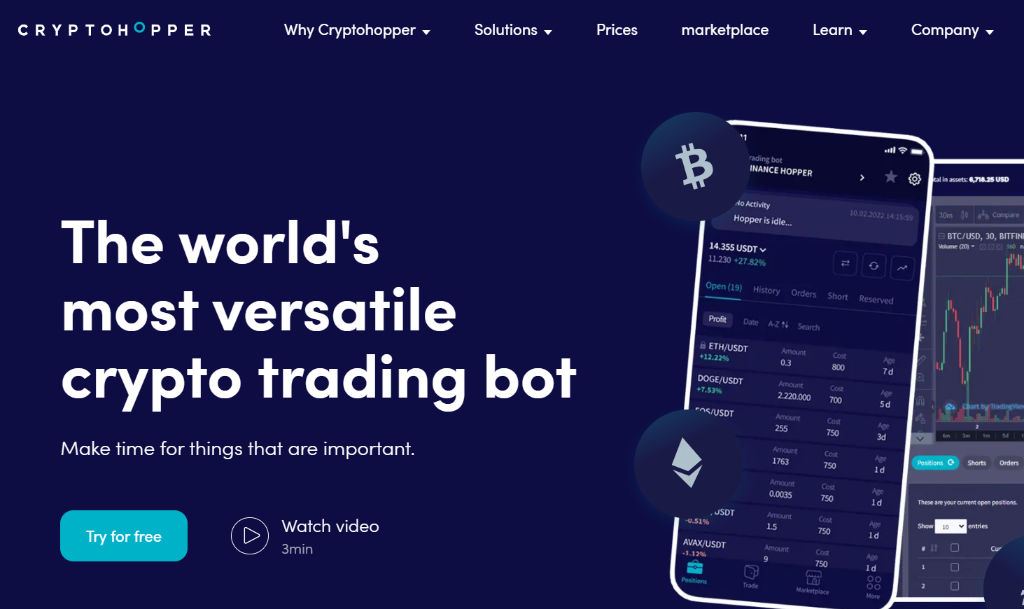 Cryptohopper bot: Home page of the crypto scalping bot