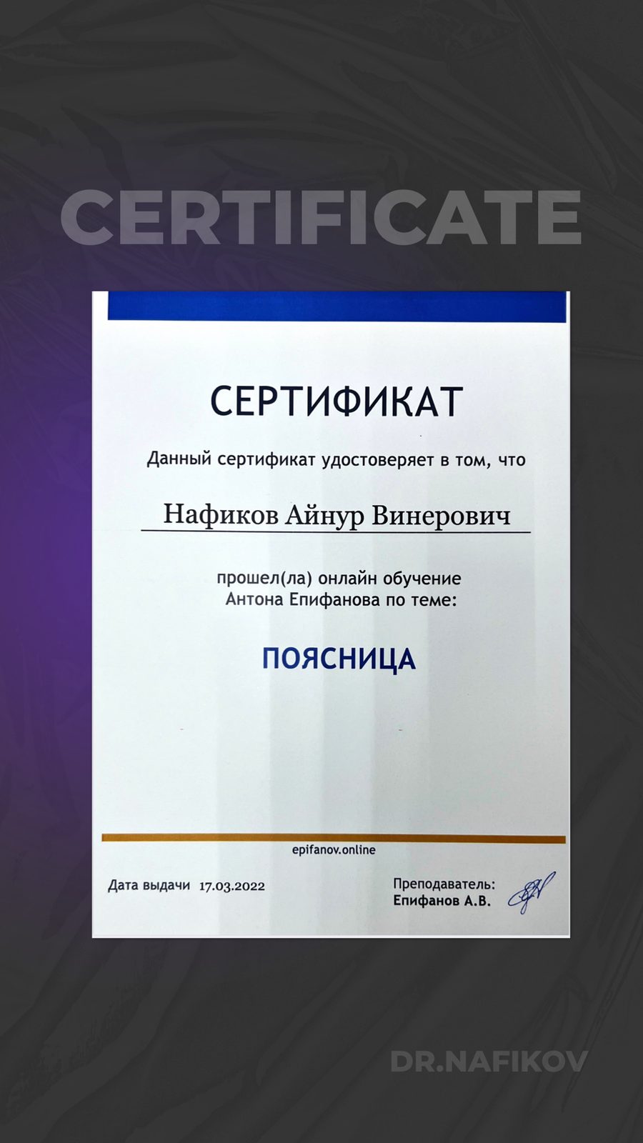 Онлайн-курс «Поясница», А. В. Епифанов