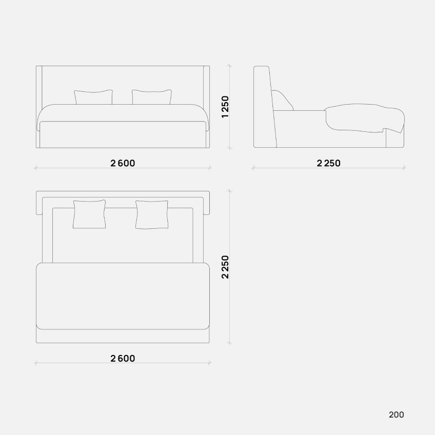 Кровать Tiny от Simple Form — стильный и минималистичный дизайн с мягким изголовьем и изножьем, выполненными из бархатистой ткани насыщенного бордового цвета.