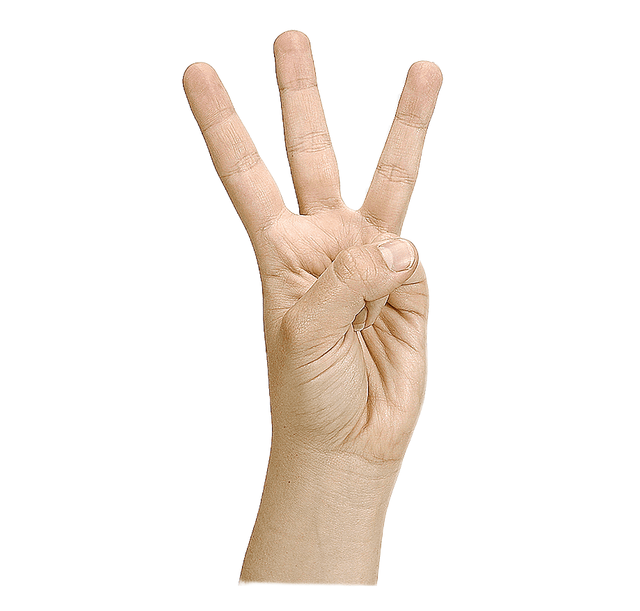 Четыре пальца на руке. Три пальца. Четыре пальца. Рука показывает три.