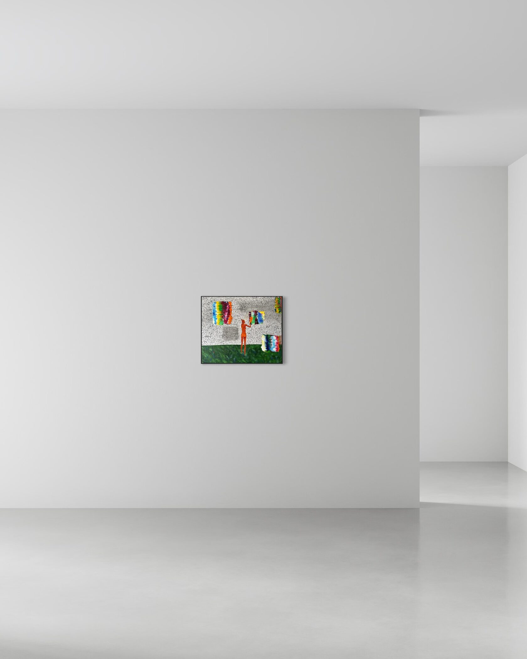 Современная картина ню — женщина перед телевизионными помехами, современное искусство Тбилиси купить, figurativi pintura sakartvelo