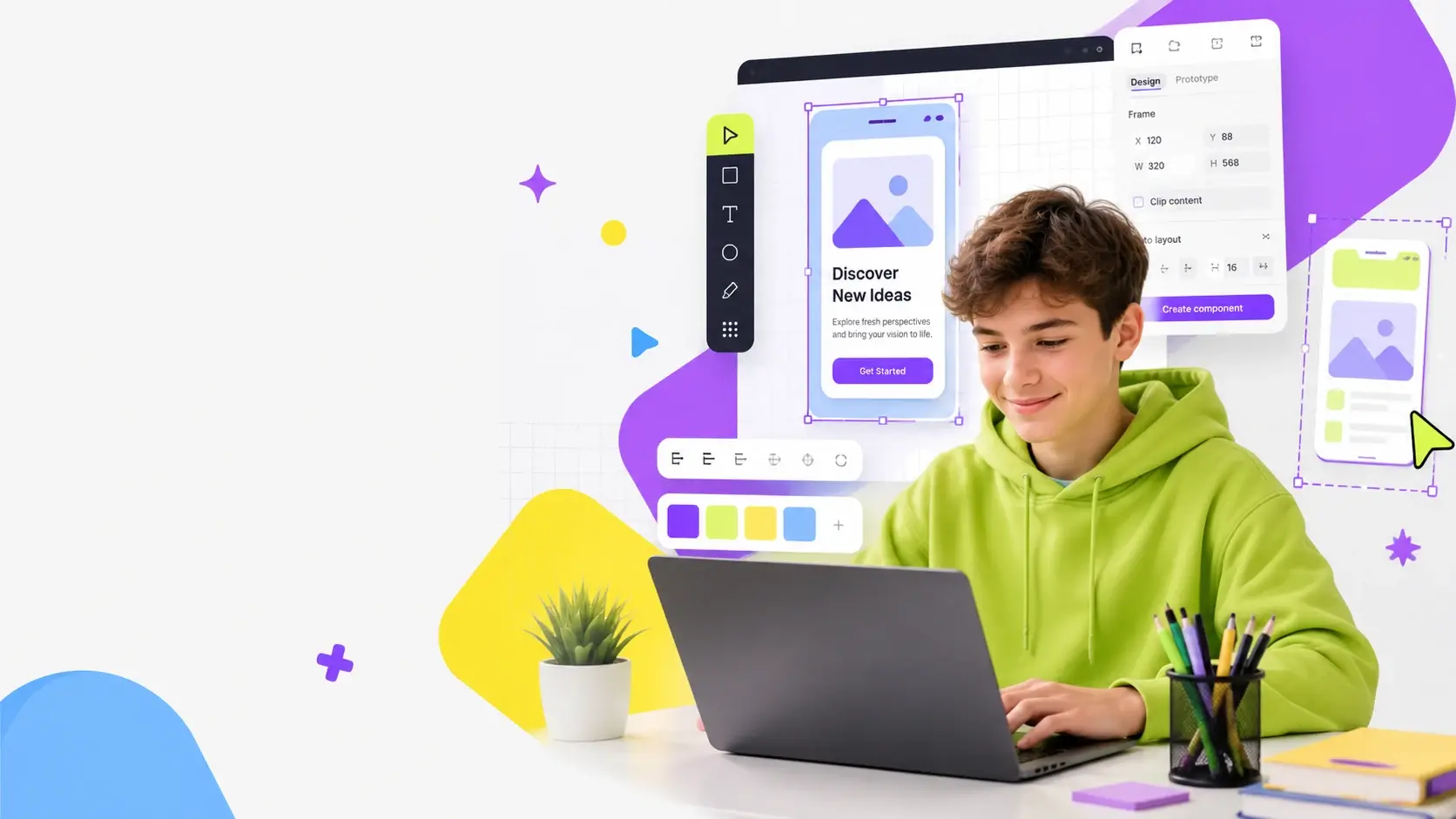 Подросток работает над интерфейсом в Figma: обложка статьи