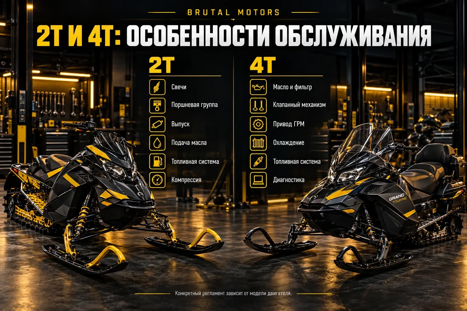 Отличия в обслуживании двигателей снегохода 2Т и 4Т Инфографика: особенности обслуживания двухтактных и четырёхтактных двигателей снегохода